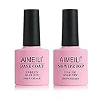 AIMEILI Soak Off UV LED Gel Nail Polish - Base and No Wipe Top Coat Kit Set 10ml