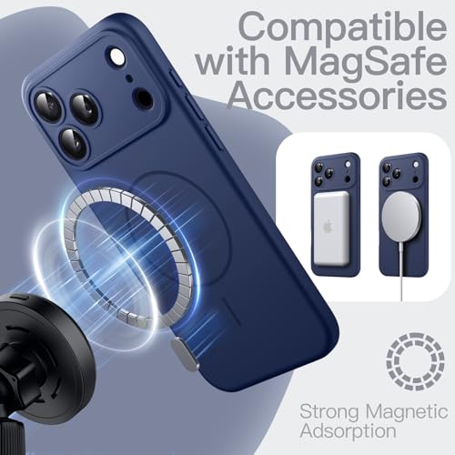 JETech Magnetic Silicone Case for iPhone 17 Pro MAX 6.9 Inch, Compatible with MagSafe, Silky Soft, Shock Absorption Case with Camera Lens Protection (Dark Blue)