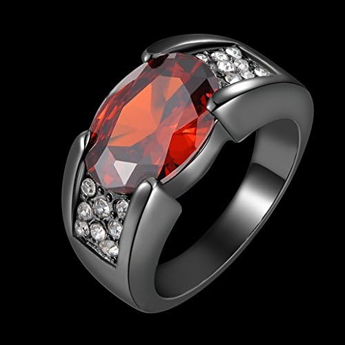 Huanhuan Men's Emerald Cut Red Garnet CZ Black Gold Plated Rings