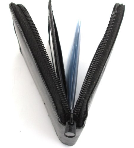 Mens Black Leather Wallet Lamb Zippered Bifold 782