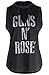 FAYALEQ Rose' Hollow Out V-Neck Tank Top Women Letters Print Sleeveless T-Shirt Size S (Black)