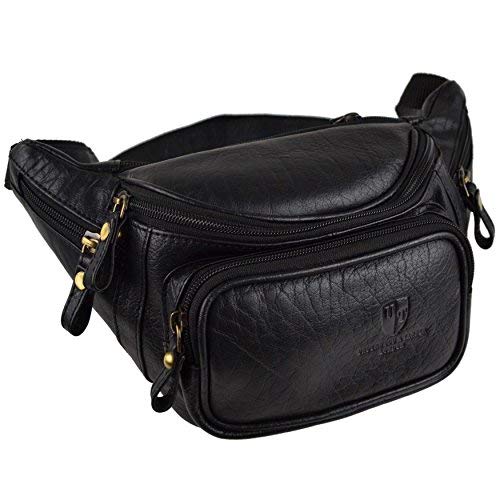 Mens Leather 5 Zip/Section Travel Bum Bag by Hansson Underwood & Tanner Gift