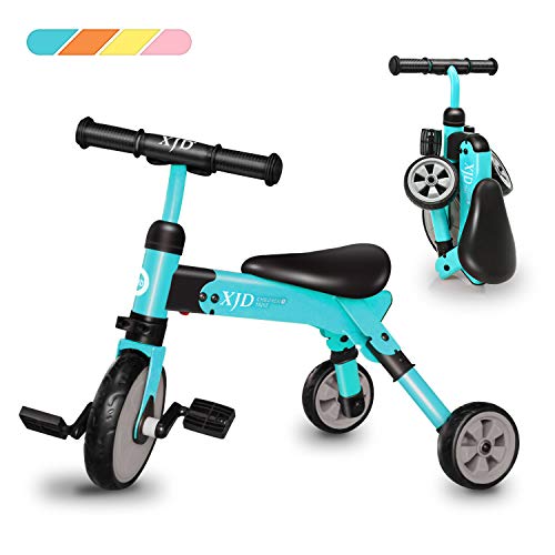 XJD 2 in 1 Kids Tricycles for 2 Years Old and Up Boys Girls Tricycle Kids Trike Toddler Tricycles for 2-4 Years Old Kids Toddler Bike Trike 3 Wheels Folding Tricycle Kids Walking Tricycle (Blue)