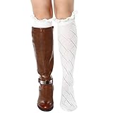FAYBOX Women Lace Boot Socks Trim Leg Warmers Button Cuffs Toppers WHT