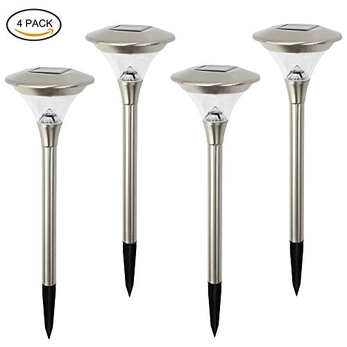 Twinkle Star 4 Pack Solar Path Lights Stainless Steel Solar Garden Lights Solar Lights Outdoor for Patio Yard Driveway, 3X Brighter