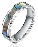 6mm/8mm Tungsten Metal Abalone Shell Inlay Polished Finish Step Edge Ring Comfort fit Wedding Band