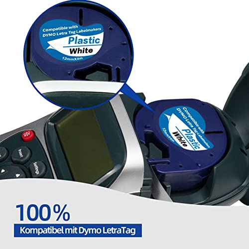 3 x Labels Compatible with Dymo Label Tape Letratag 12 mm x 4 m Tapes Compatible with Dymo Letratag Labeling Machine XR LT-100H LT-100T, Black on White