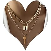fxmimior Lock Chain Necklace for Women Key Pendant Collar Choker Punk Jewelry for Party (Gold)