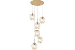 Staircase Chandelier for Villa,Mid Century Pendant Light with Handblow Glass Globe,Long Ceiling Adjustable Height,Stainless S