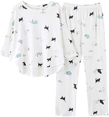 BAIYIXIN Teen Big Girls Soft Nightwear Funny Cat Dreamy Pajama Set(XL)