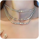 Octwine Layered Rhinestone Necklace Simple Crystal Collar Choker Necklace for Women Jewelry Accessories Dainty