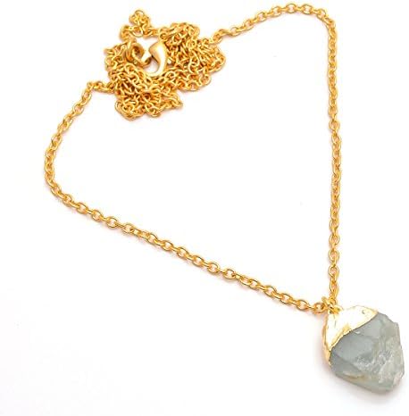 Natural Aquamarine Raw Gemstone Necklace, Gold Plated Brass Fashion Jewelry BN77