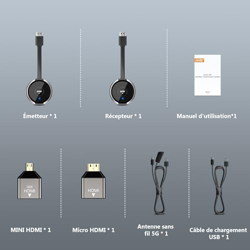 HDMI Wireless, 4K/5G Ultra HD 164FT/50M Transmitter and Receiver Extender, Support Multilingual Audio Video Streaming Player, for Laptop/PC/Camera to HDTV/Projector/Monitor