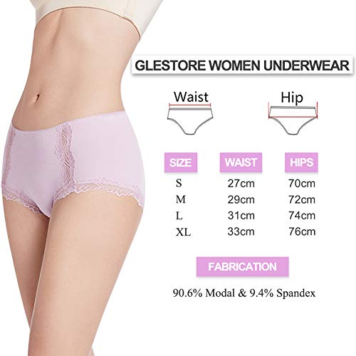 GLESTORE Vrouwen Ondergoed Mid Rise Dames Knickers Modal Comfy Slips met Kant Hipster Slipje Pack van 4 - Image 8
