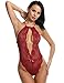 Avidlove Lingerie for Women Lace Teddy One Piece Halter Babydoll Bodysuit Wine Red M