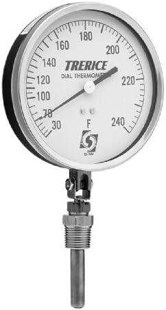 Trerice V80445050B31 Direct Mounted Dial Thermometer, Vapor Actuated, 4.5" aluminum adjustable angle case, 0-100˚F, 2" copper bulb