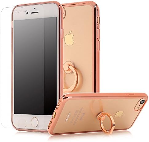 iPhone 7 Case ZIMPOPO Rotating Ring Case + 3D Touch Compatible Screen Protector Design Shock-Absorption Bumper Anti-Scratch Clear Back Cover for iphone 7 4.7 inch (Rose Gold)