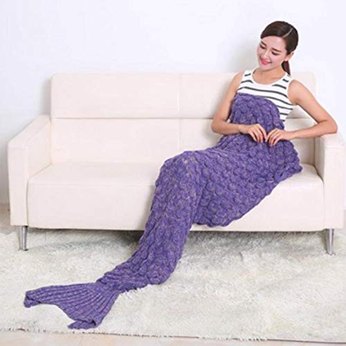 SAM Mermaid Tail Fish Scale Blanket, Adult Child Knitted Mermaid Sofa Blanket, All Season Warm Knit Sleep Blanket Living Room Sleeping Bag Best Birthday 76inch x 36inch(4PCS)