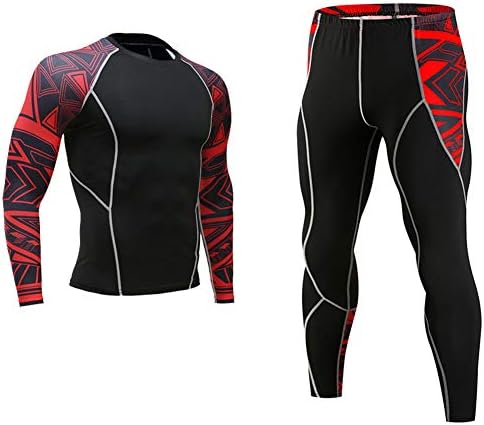 Ry1 Men's Outdoor Workout Shorts 2Pcs/Set Men Printed Tracksuit Compression Shirt Pants Workout Rashguard Tights