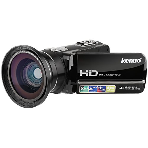 Camera Video Camera HD Camcorder,Kenuo 1080P 24MP HD Digital Recorder 3.0''TFT LCD Stabilization 270 Degree Rotation Screen Camera Bag Lithium Battery (Camera+Lens)
