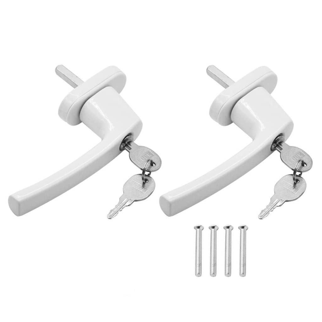 Hsthe Sea 2 x Aluminium Window Handles, Lockable Window Handle with Lock Pin Length 35 mm, Child Lock Window Lock, White