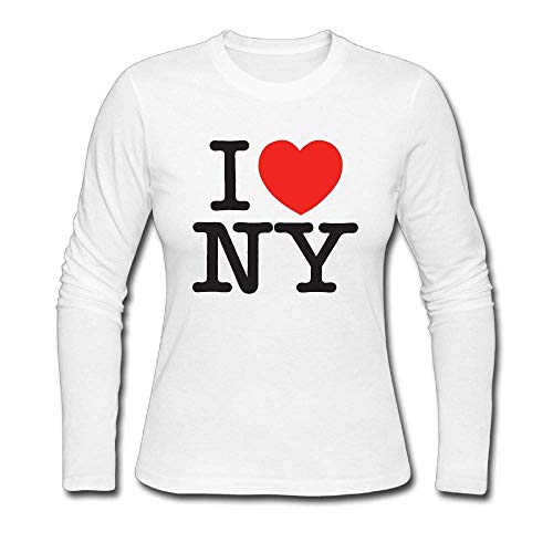 Women Soft Long Sleeve Crew Neck Cotton I Love NY New York Basic Tee for Women White