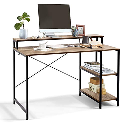 LINSY HOME Computer Desk with Monitor Stand, 47 Inch Study Writing PC Laptop Table for Home Office