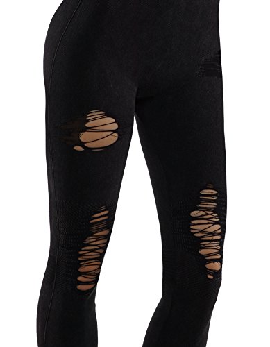 image for Pro Fit Distressed Vintage Washed Leggings Featuring Elastic Waist Dre