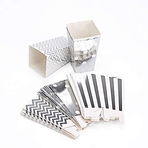 CLAIREBOX Popcorn Boxes Silver Stamping Trio Polka Dot, Chevron, and Striped Assorted Designs - Movie Theater Night, Festivals, Wedding Favors (30 Boxes) - Thumbnail 6