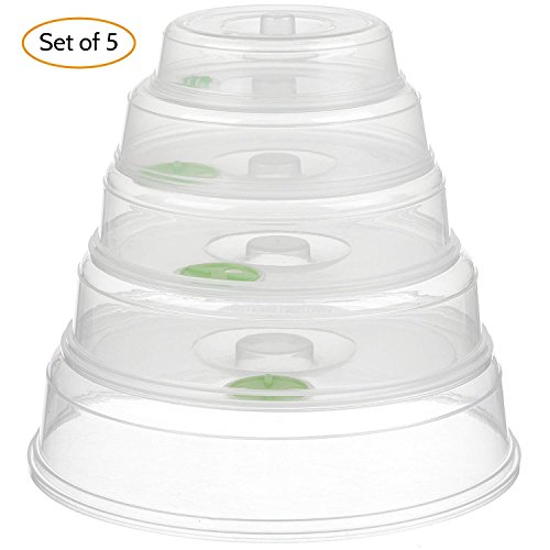 Set of 5 Microwave Plate Cover/Dish Covers - Mixed Sizes -Dishwasher Safe, prevent food splatter cover, hover Magnetic suction function and safe convenient with steam vent