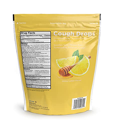 AMAZON BASIC CARE HONEY LEMON MENTHOL COUGH DROPS FOR SORE THROAT, SOOTHING RELIEF, 160 COUNT (PREVIOUSLY SOUNDHEALTH)