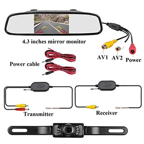 Podofo 4.3" Car TFT LCD Mirror Monitor Wireless Reverse Car Rear View Backup Camera Kit (Black)