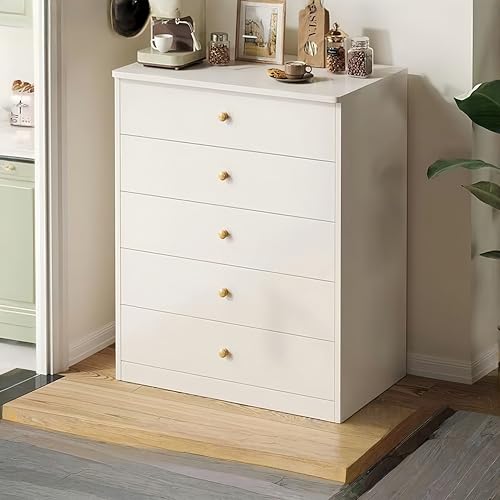 DAYONG 5 Chest of Drawers, Bedroom Chests of Drawer, Desk Chest of Drawer, Wooden Storage Cabinet, Modern Bedroom Furniture, Vertical Storage Drawers for Hallway Sofas Living Room. (white-60*32*77CM)
