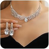 fxmimior Women Bridal Wedding Silver Shinny Rhinestones Choker Necklace Earrings Set Dainty Sexy Teardrop Choker Necklace Halloween Christmas Rhinestone Necklace for Women