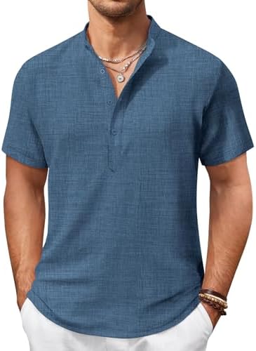 Mokaloha Men's Waffle Henley Shirts Casual Ribbed Stand Collar T