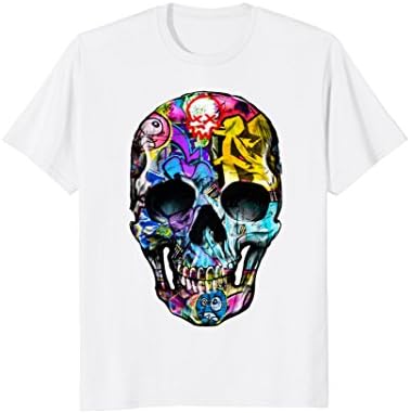 Mens HUMAN GRAFFITI ART SKULL - retro vintage skater T-shirt XL White