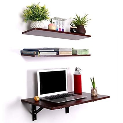 Livzing Folding Wall Mount Study Desk Laptop Table Adjustable Floating Display Shelf Stand Rack For Living Room Office With Two Shelves Amazon In Electronics