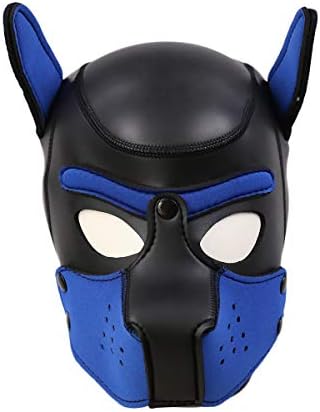 Zhengya Full Face Mask Dog Puppy Hood Leather Helmet Removable Mouth Cosplay Costume Party Props