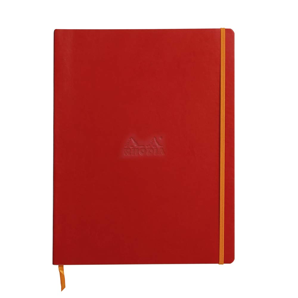 RHODIA 117713C - Poppy Soft Notebook - A4+ - Lined - 160 Detachable Pages - 90g Ivory Clairefontaine Paper - Bookmark, Elastic Closure - Faux Leather Cover - Rhodiarama Collection