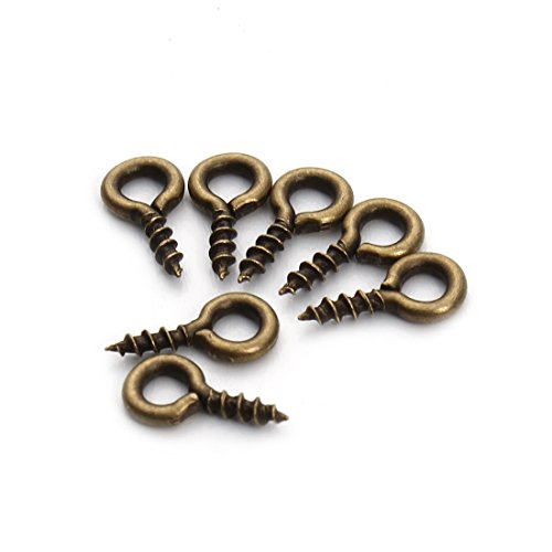 Linsoir Beads 200pcs Sturdy Metal Tiny Screw Eyes Pin Bail Peg Antique Bronze Tone 5X12mm