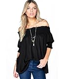 EASTDAMO Sexy Off Shoulder Women's Loose Blouse Shirts Tops (X-Large, Black )