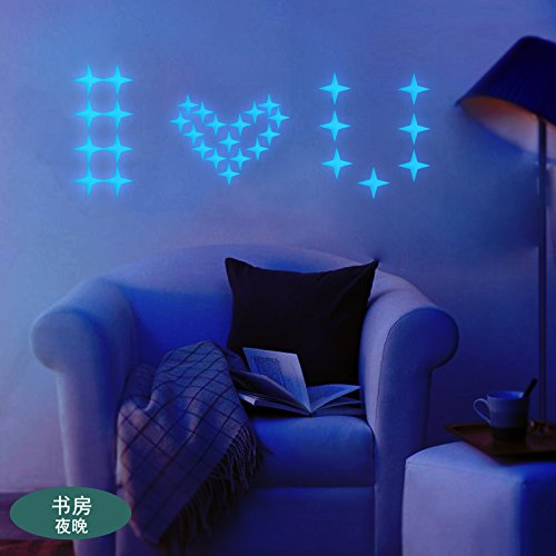 AmaonmÂ® 24 Pcs Glow in the Dark Stars Wall Stickers Arts & Crafts Children s Decorative Stickers Noctilucent Sticker Luminous Star Wall Decals Home Decoration Art Decor for Kids Room Bedroom Bathroom Study Room Living Room (Blue)
