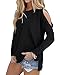 OUGES Women's Cutout Cold Shoulder Long Sleeve T-Shirt Tunic Top (Black,L)