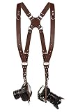 Camera Strap Accessories for Two-Cameras - Dual Shoulder Leather Harness - Multi Camera Gear for DSLR/SLR ProInStyle Strap By Coiro