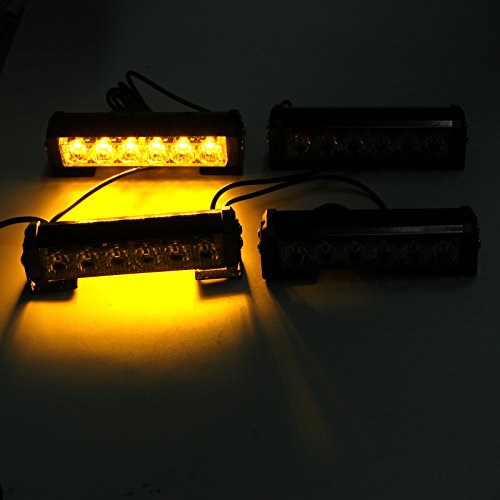 Justech 4PCS 6LEDs Strobe Lights Amber Hazard Warning Beacon Lights with Car Charger Emergency Lights Flashing Warning Light 12V 24V Universal for Car Vehicle Truck Trailer Caravan Camper Van - Thumbnail 4
