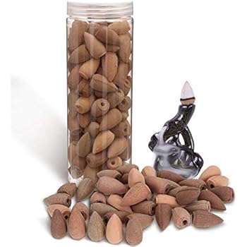 100 Pieces Backflow Incense Cones Air Fresher Incense Agarwood Sandalwood Wormwood Cypress Tibetan Incense with Incense Burner (Color 1)
