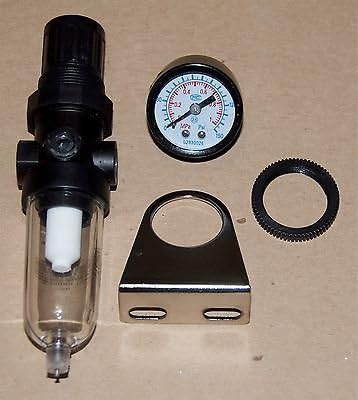 Compressed Air Filter / Pressure Regulator 1/4" Airbrush w/gauge &amp; bracket