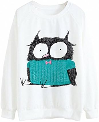 Women Cartoon Kawaii Owl Print Hoody Harajuku Thin Pullover Hoodies Girls Tracksuit Long Sleeve Sweatshirts 1 One Size