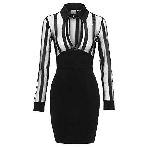 Longra-Donna-Vestiti-da-Sera-Eleganti-Patchwork-in-Mesh-A-Righe-Manica-Lunga-Donna-Vestiti-con-Scollo-V-Nero-Sexy-Bodycon-Mini-Abiti-Corti-da-Sera-Cocktail-Vestiti-Gonne-Abito
