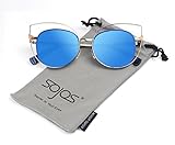 SojoS Vision Womens Stylish Flash Mirror Lenses Metal Frame Round Cat Eye Sunglasses SJ1031